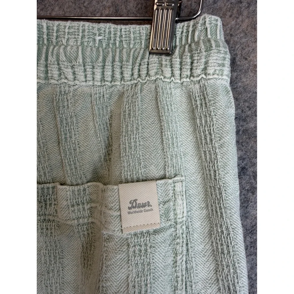 Zara Textured Cotton Wide Leg Pants Womens S Green Drawstring Pull On Coastal